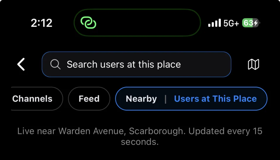 Nearby areas screen