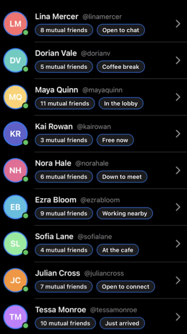 Nearby users screen